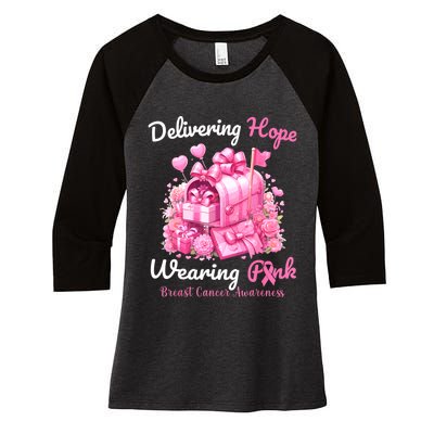 Postal Worker Breast Cancer Awareness October We Wear Women's Tri-Blend 3/4-Sleeve Raglan Shirt