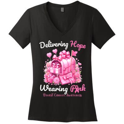 Postal Worker Breast Cancer Awareness October We Wear Women's V-Neck T-Shirt