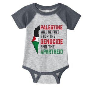 Palestine Will Be Free Stop The Genocide End The Apartheid Infant Baby Jersey Bodysuit