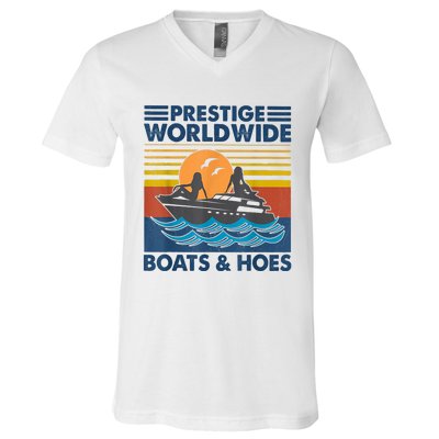 Prestige Worldwide Boats And Hoes Retro Vintage V-Neck T-Shirt