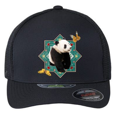 Panda With Butterflies Flexfit Unipanel Trucker Cap