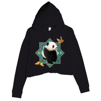 Panda With Butterflies Crop Fleece Hoodie