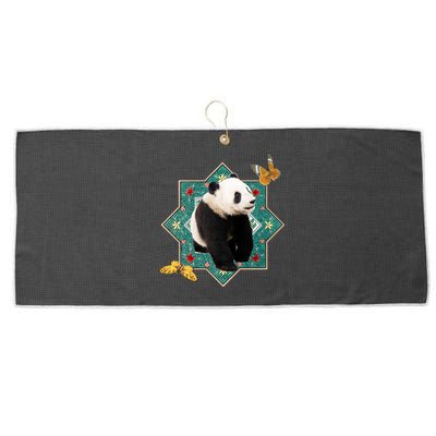 Panda With Butterflies Large Microfiber Waffle Golf Towel