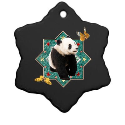 Panda With Butterflies Ceramic Star Ornament