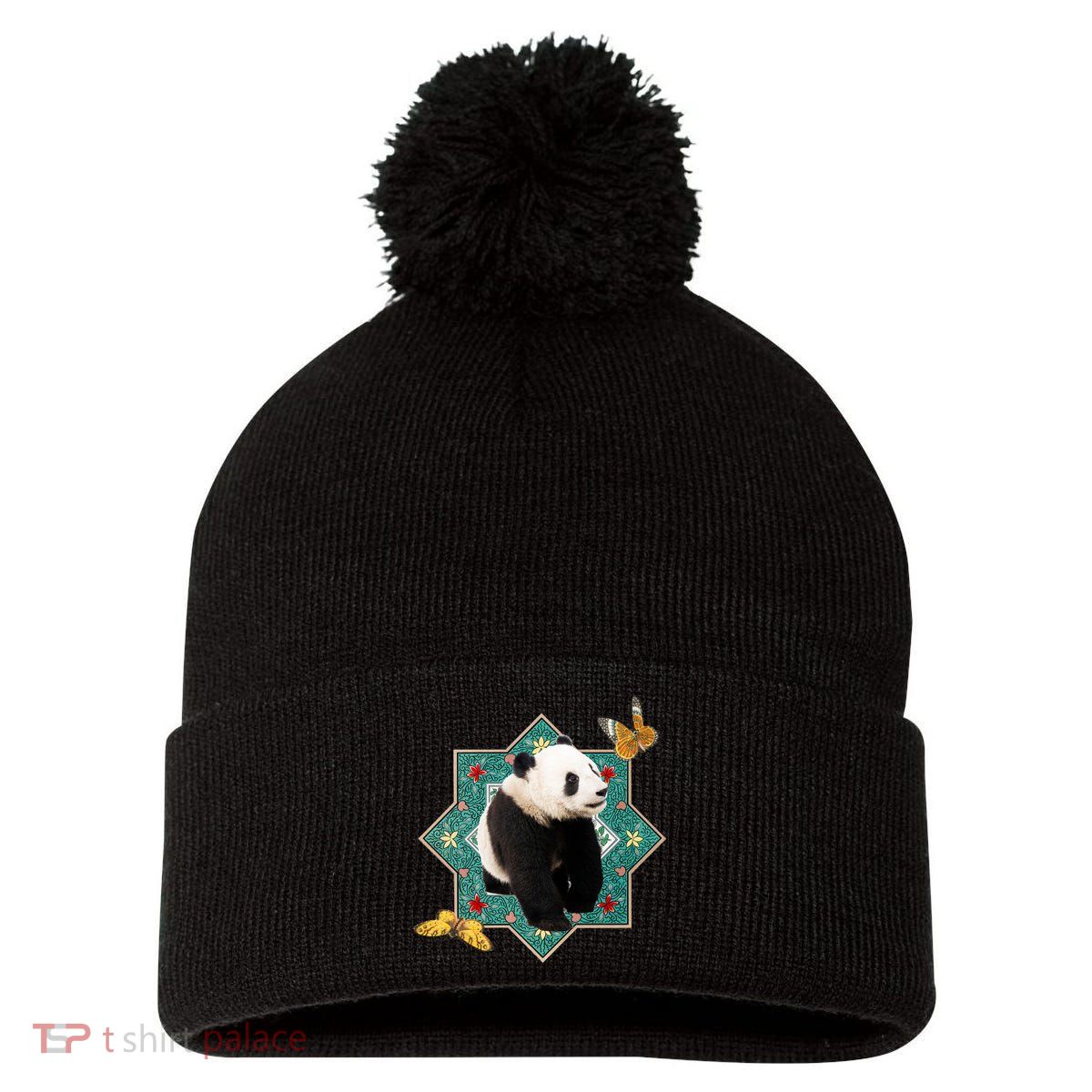 Panda With Butterflies Pom Pom 12in Knit Beanie