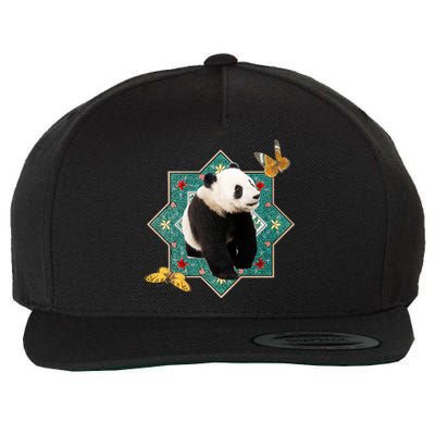 Panda With Butterflies Wool Snapback Cap