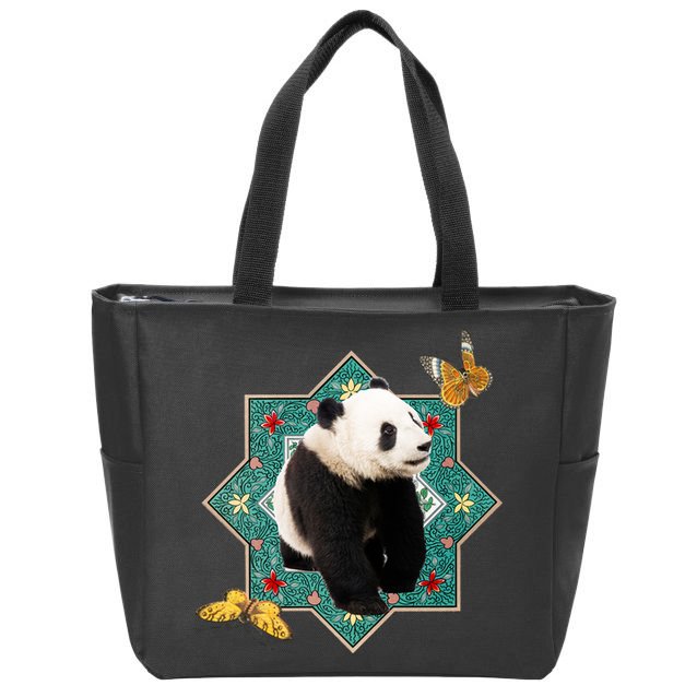 Panda With Butterflies Zip Tote Bag