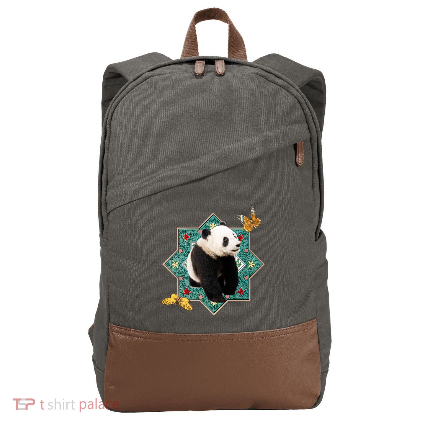 Panda With Butterflies Cotton Canvas Backpack