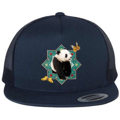 Panda With Butterflies Flat Bill Trucker Hat