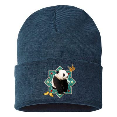 Panda With Butterflies Sustainable Knit Beanie