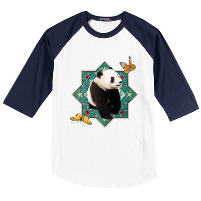 Panda With Butterflies Baseball Sleeve Shirt