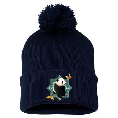 Panda With Butterflies Pom Pom 12in Knit Beanie