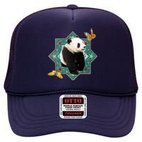 Panda With Butterflies High Crown Mesh Back Trucker Hat