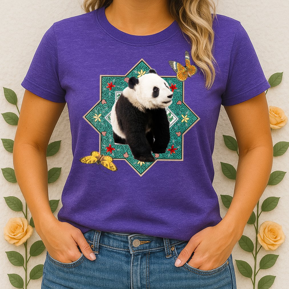 Panda With Butterflies Womens T-Shirt