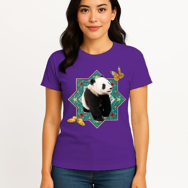 Panda With Butterflies Womens T-Shirt