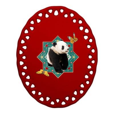 Panda With Butterflies Ceramic Oval Ornament