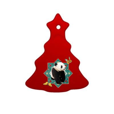 Panda With Butterflies Ceramic Tree Ornament