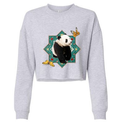 Panda With Butterflies Cropped Pullover Crew