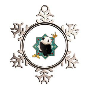 Panda With Butterflies Metallic Star Ornament