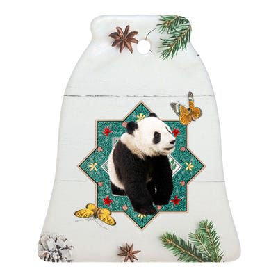 Panda With Butterflies Ceramic Bell Ornament