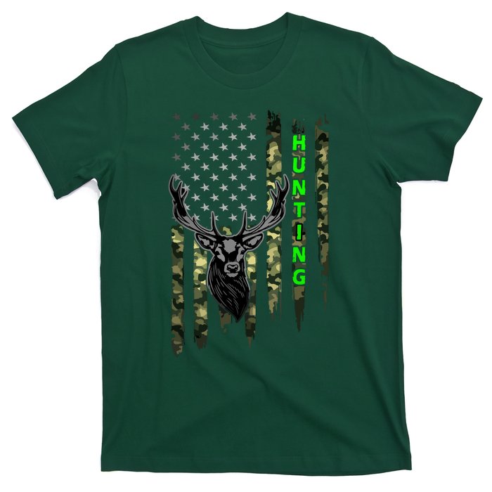 Patriotic Whitetail Buck Deer Hunting American Camouflage T-Shirt