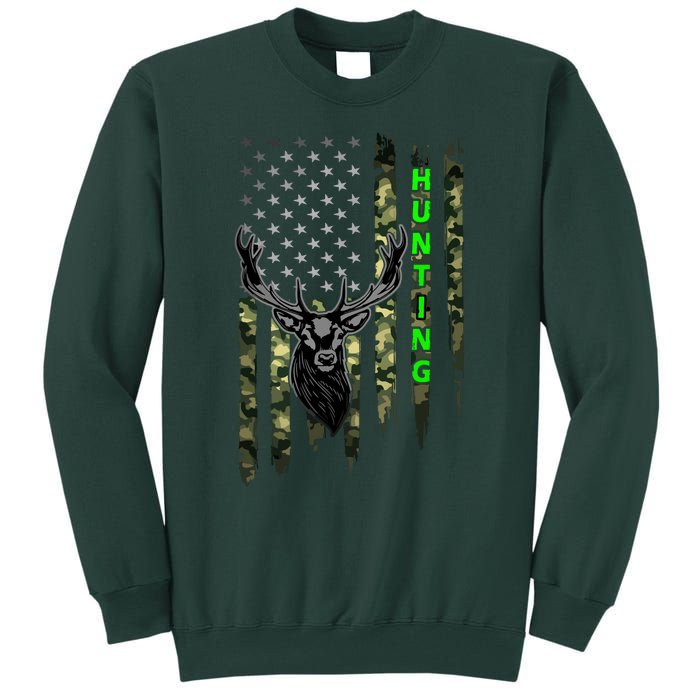 Patriotic Whitetail Buck Deer Hunting American Camouflage Tall Sweatshirt