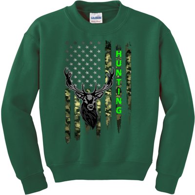 Patriotic Whitetail Buck Deer Hunting American Camouflage Kids Sweatshirt