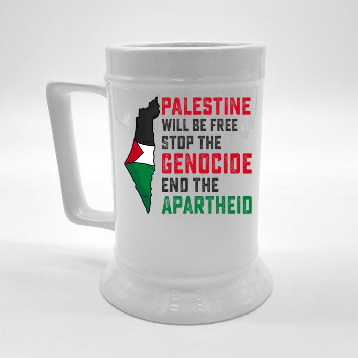 Palestine Will Be Free Stop The Genocide End The Apartheid Beer Stein