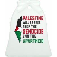 Palestine Will Be Free Stop The Genocide End The Apartheid Ceramic Bell Ornament