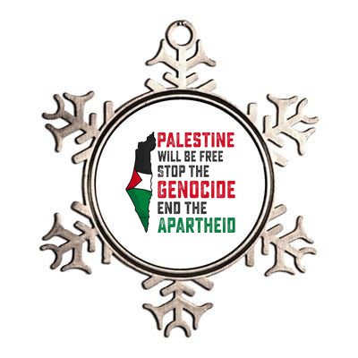 Palestine Will Be Free Stop The Genocide End The Apartheid Metallic Star Ornament