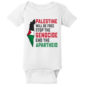 Palestine Will Be Free Stop The Genocide End The Apartheid Baby Bodysuit