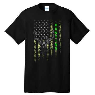 Patriotic Whitetail Buck Deer Hunting American Camouflage Tall T-Shirt