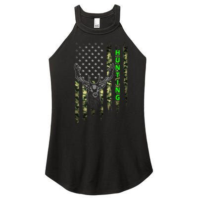 Patriotic Whitetail Buck Deer Hunting American Camouflage Women’s Perfect Tri Rocker Tank