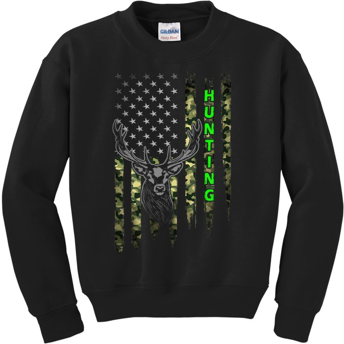 Patriotic Whitetail Buck Deer Hunting American Camouflage Kids Sweatshirt