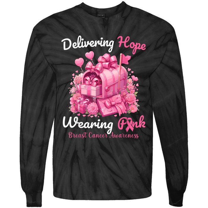 Postal Worker Breast Cancer Awareness Tie-Dye Long Sleeve Shirt