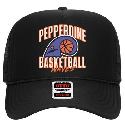 Pepperdine Waves Basketball High Crown Mesh Back Trucker Hat