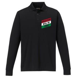 Palestine Will Be Free Fist Of Justice And Freedom Gift Performance Long Sleeve Polo