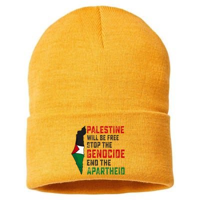 Palestine Will Be Free Stop The Genocide End The Apartheid Sustainable Knit Beanie