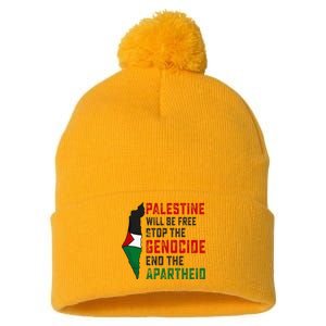 Palestine Will Be Free Stop The Genocide End The Apartheid Pom Pom 12in Knit Beanie