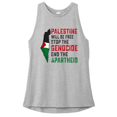 Palestine Will Be Free Stop The Genocide End The Apartheid Ladies PosiCharge Tri-Blend Wicking Tank