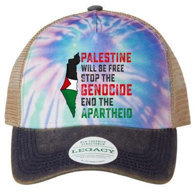 Palestine Will Be Free Stop The Genocide End The Apartheid Legacy Tie Dye Trucker Hat