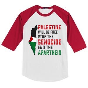 Palestine Will Be Free Stop The Genocide End The Apartheid Kids Colorblock Raglan Jersey