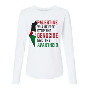 Palestine Will Be Free Stop The Genocide End The Apartheid Womens Cotton Relaxed Long Sleeve T-Shirt