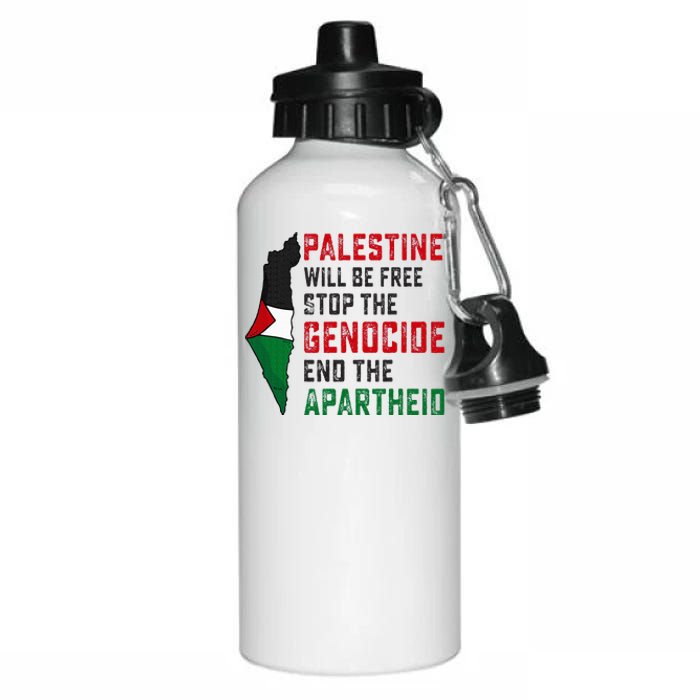 Palestine Will Be Free Stop The Genocide End The Apartheid Aluminum Water Bottle