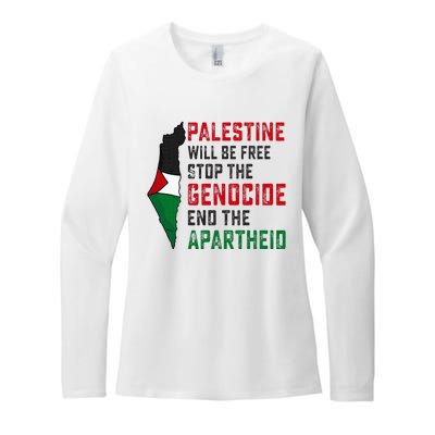 Palestine Will Be Free Stop The Genocide End The Apartheid Womens CVC Long Sleeve Shirt