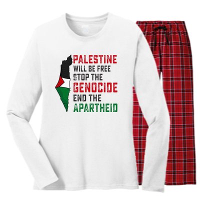 Palestine Will Be Free Stop The Genocide End The Apartheid Women's Long Sleeve Flannel Pajama Set 