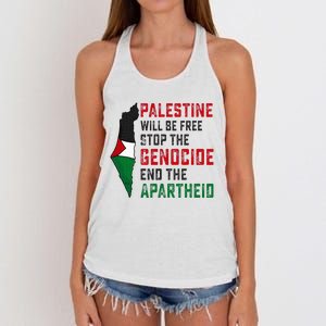 Palestine Will Be Free Stop The Genocide End The Apartheid Women's Knotted Racerback Tank