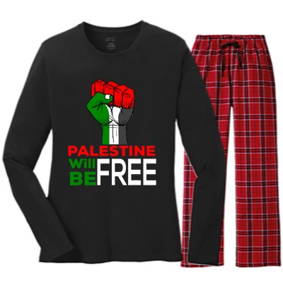 Palestine Will Be Free Palestine Flag Women's Long Sleeve Flannel Pajama Set 