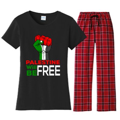 Palestine Will Be Free Palestine Flag Women's Flannel Pajama Set