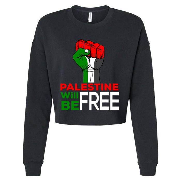 Palestine Will Be Free Palestine Flag Cropped Pullover Crew